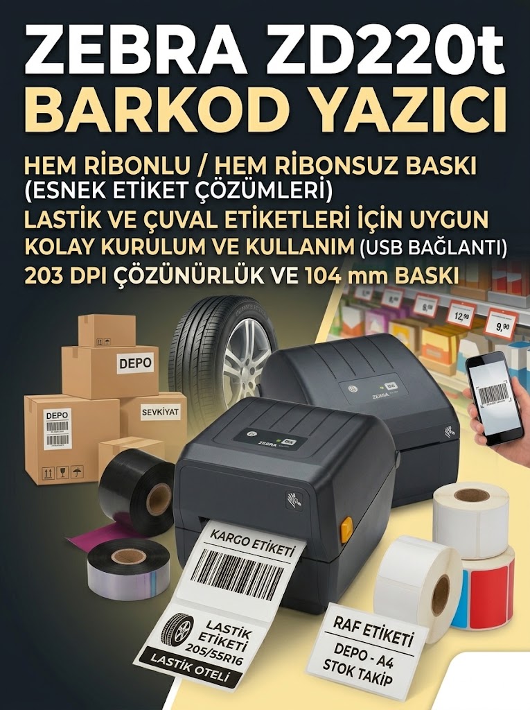 Zebra ZD220T USB Termal Barkod & Etiket Yazıcı - Görsel 2