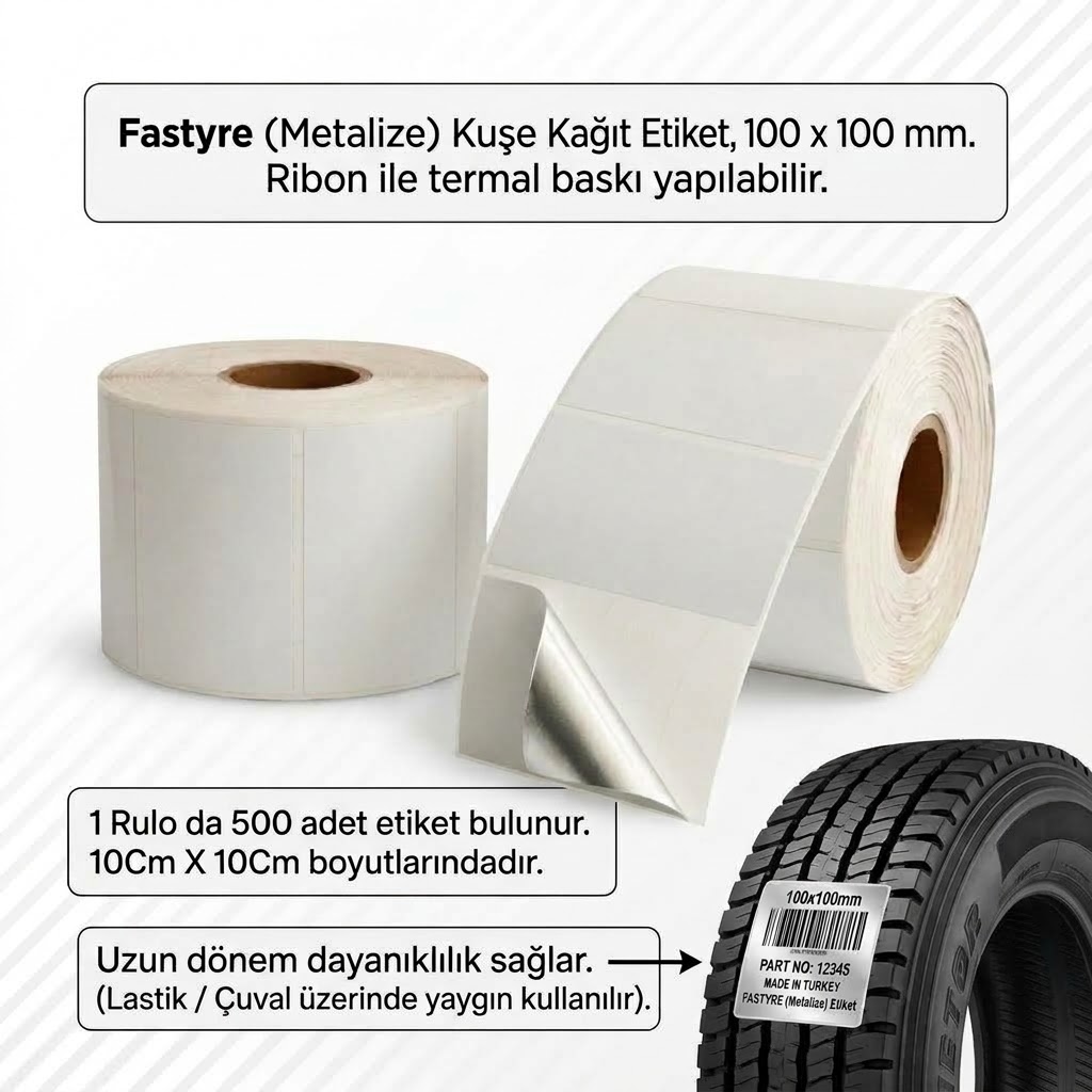 Fastyre Rulo Etiket 10X10CM (Metalize/Gri Yapışkan) - Lastik Etiketi